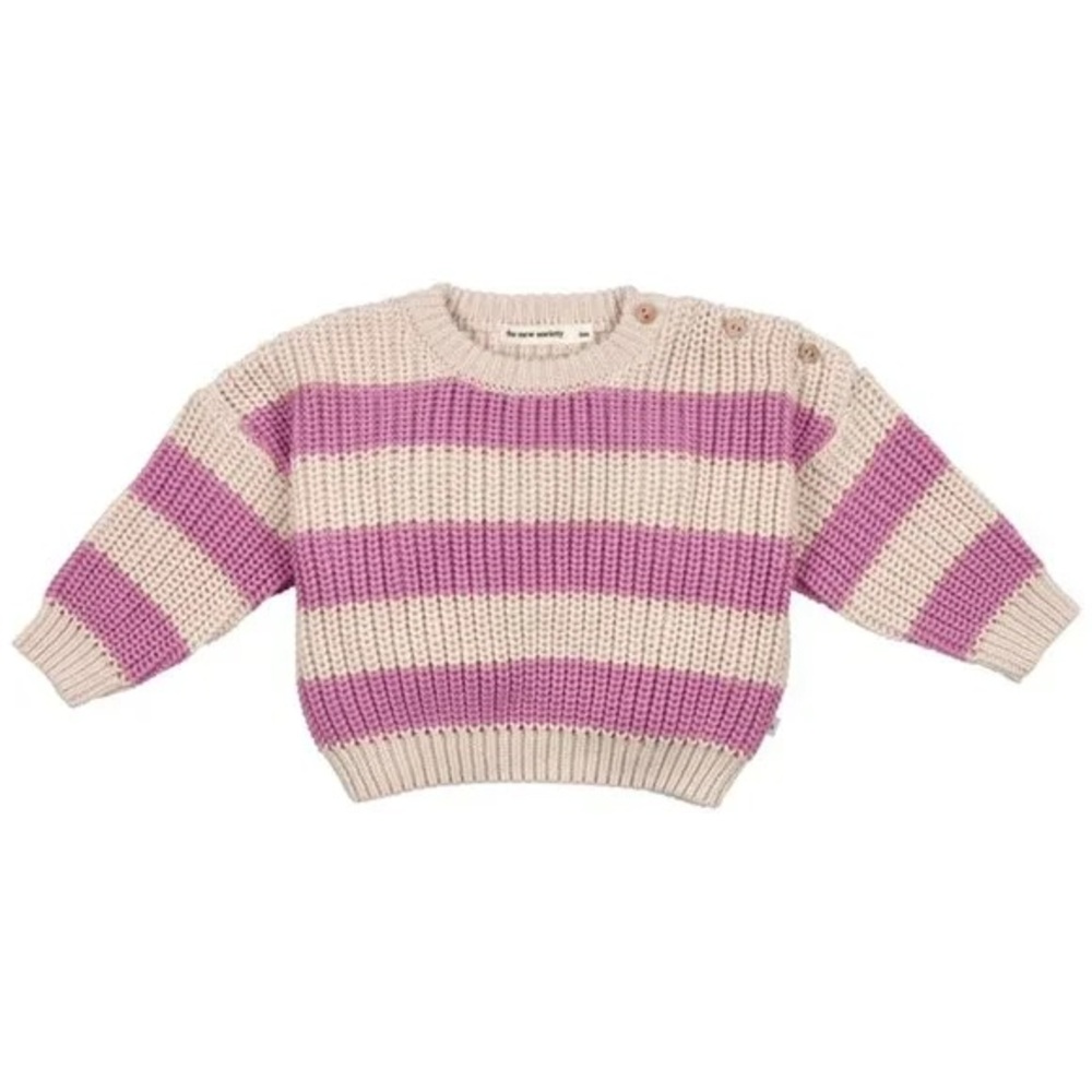 The New Society Striped Knit Sweater in Pink and Cream